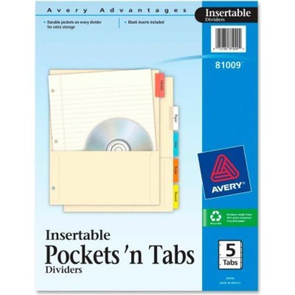 Avery Dennison Avery Insertable 5-Tab Divider, 8.88"x11", 5 Tabs, Assorted/Multicolor 81009